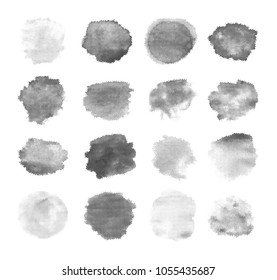 Set of Halftone stamp vector brushes isolated on white background. Abstract paint strokes in pop art dotted style. Banner design elements