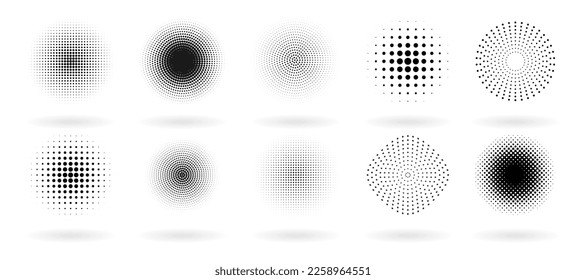 Conjunto de elementos de textura a medio tono con sombra sobre un fondo blanco