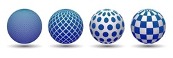 Set Of Halftone Volumetric Spheres. Collection Of 3d Spheres. Vector Illustration