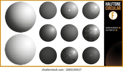Set of halftones in a circular shape with different patterns such as lines, concentric lines, points, squares, .Useful as a design resource in projects where you want to give a vintage touch.