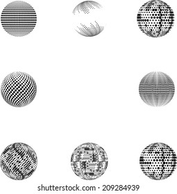 Set of halftones sphere. Vector illustration. 