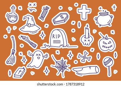 Set of halloweeen stickers, badges, scrapbooking elements. Happy halloween set. Halloween party, vector EPS 10