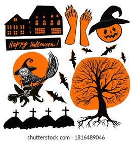 Set of halloweeen stickers, badges, scrapbooking elements. Happy halloween set. Day of the dead. Vector illustration. Halloween party, vector EPS 10