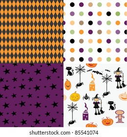 set of Halloween abstract seamless patterns