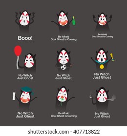 Set of Halloween asian ghosts design template. Vector illustration