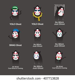Set of Halloween asian ghosts design template. Vector illustration