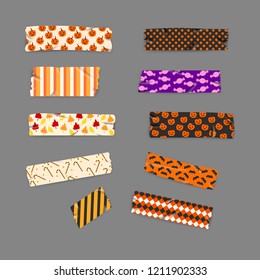 Set Halloween And Autumn Washi Tape Realistic Illustration Vector