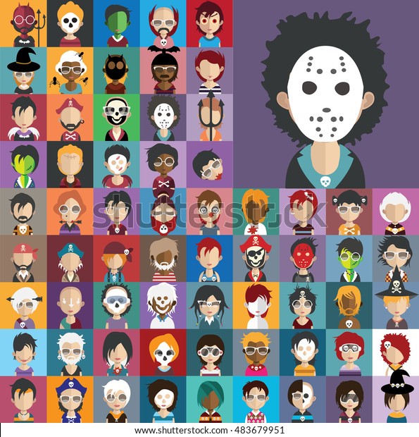 Set Halloween Avatars Stock Vector (Royalty Free) 483679951