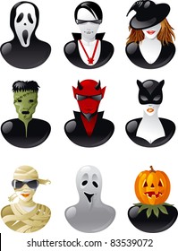 Set of  halloween avatars. Nine people in clothes of  halloween personages.