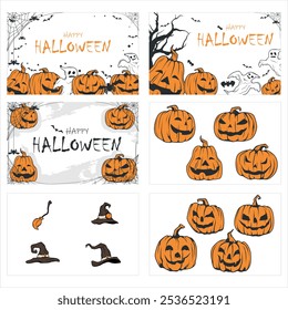 set halloween background and element