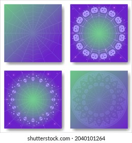 Set of Halloween background illustrations. Spider web on gradient modern vector backgrounds.