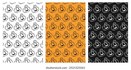 Set of Halloween background pattern with pumpkins. Vector illustration