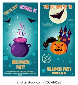 Set of Halloween backgrounds with bright characters. Party Invitation Template