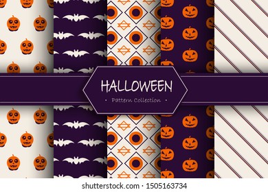 Set of halloween backgrounds. Collection of seamless patterns in the traditional holiday colors. Vector illustration.