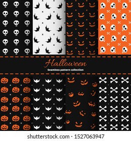 Set of halloween backgrounds. Collection of seamless patterns in different colors. Vector illustration. Holiday Wrap. Background Wallpaper.