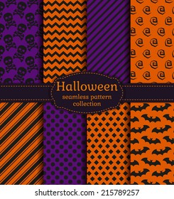 Set of halloween backgrounds. Collection of seamless patterns in the traditional holiday colors. Vector illustration.