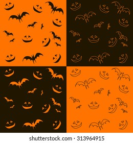 Set of halloween backgrounds. Collection of seamless patterns in black and orange purple colors. Vector illustration. EPS 10