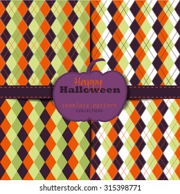 Set of halloween backgrounds. Collection of seamless patterns in the traditional holiday colors. Vector illustration.