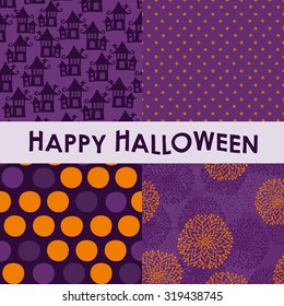 Set of halloween backgrounds. Collection of seamless patterns in the traditional holiday colors. Vector illustration.