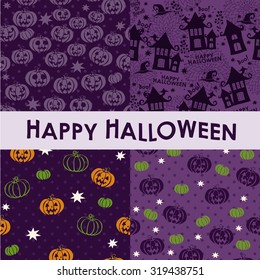 Set of halloween backgrounds. Collection of seamless patterns in the traditional holiday colors. Vector illustration.