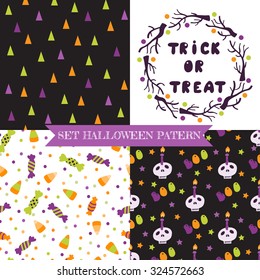 Set of halloween backgrounds. Collection of seamless patterns in the traditional holiday colors. Vector illustration