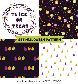 Set of halloween backgrounds. Collection of seamless patterns in the traditional holiday colors. Vector illustration