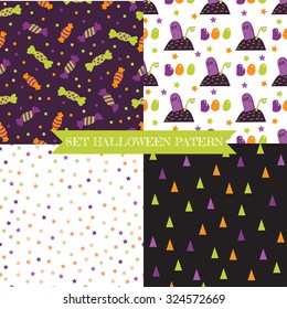 Set of halloween backgrounds. Collection of seamless patterns in the traditional holiday colors. Vector illustration