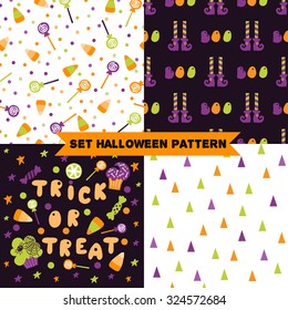 Set of halloween backgrounds. Collection of seamless patterns in the traditional holiday colors. Vector illustration