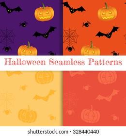 Set of halloween backgrounds. Collection of seamless patterns in the traditional holiday colors. Vector illustration EPS10