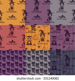 Set of halloween backgrounds. Collection of seamless patterns. Vector illustration.