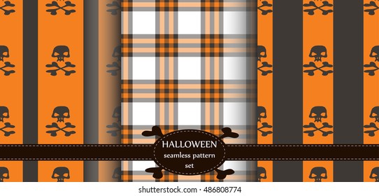 Set of halloween backgrounds. Collection of seamless patterns in the traditional holiday colors. Vector illustration.