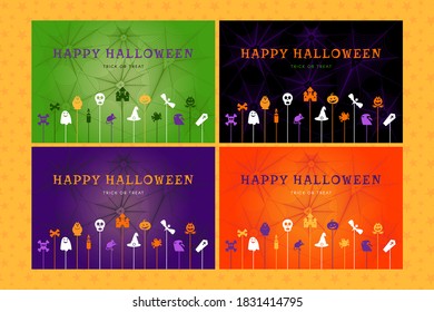 Set of halloween backgrounds for posters, greeting cards, web banners and party invitations. Happy halloween trick or treat concept. Template vector illustration