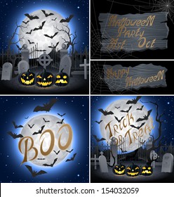 Set of Halloween backgrounds. Spooky Halloween Night, graveyard and old oaks with Jack-o-Lanterns, EPS 10.