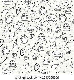 Set of Halloween backgrounds in thin black outlines on a white backdrop. Ideal for spooky-themed designs, presenting hand-drawn doodles suitable for diverse creative Halloween projects.