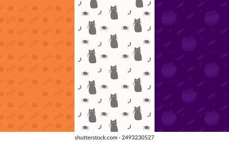 conjunto de fondos de halloween sin texto, para Web, para historias Instagram y redes sociales, para invitaciones, para imprimir, para niños, Ilustración vectorial, tres fondos, truco o trato, naranja 