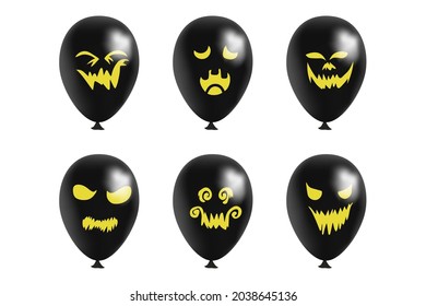 Set von Halloween Ballon grinning.Realistischer Halloween-Ballon mit gruselndem Lächeln.einzelne Vektorgrafik von Jack oder Laternenballon auf weißem Hintergrund für Halloween Dekoration.