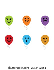 Set of Halloween balloon. Halloween balloon set isolated on white background. Perfect for coloring book, textiles, icon, web, painting, books, t-shirt print. 