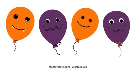Set of Halloween balloons with faces, emotions, fangs