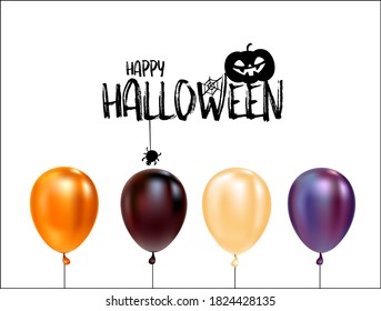 Set of halloween balloons and halloween logo with cat in hat.