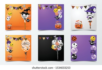 Set of halloween banner design template. Happy haloween card. Halloween balloons.