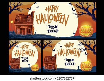 Set of Halloween Banner of Horror House