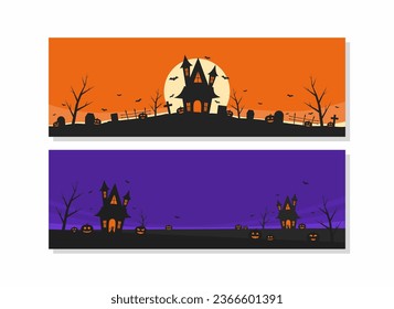 Set mit halloween Bannervorlage mit flachem Illustrationsdesign