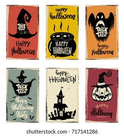 Set of halloween banner templates. Monster characters. Design elements for poster, card, banner. Vector illustration