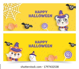 set of halloween banners .