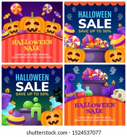 Set of Halloween banners design. Vector illustration