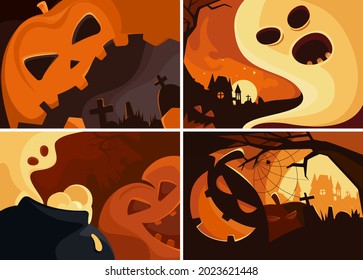 Set of Halloween banners. Different placards designs.