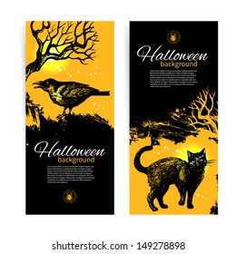 Set of Halloween banners. Hand drawn illustration