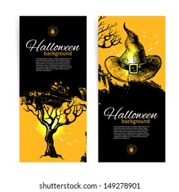 Set of Halloween banners. Hand drawn illustration