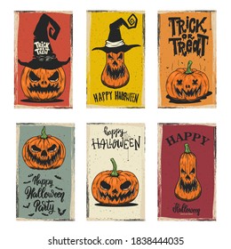 Set of halloween banners with pumpkins. Design element for poster, card, banner, menu. Vector illustration