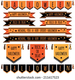 set of halloween banners, ribbons and pennants, isolated on white